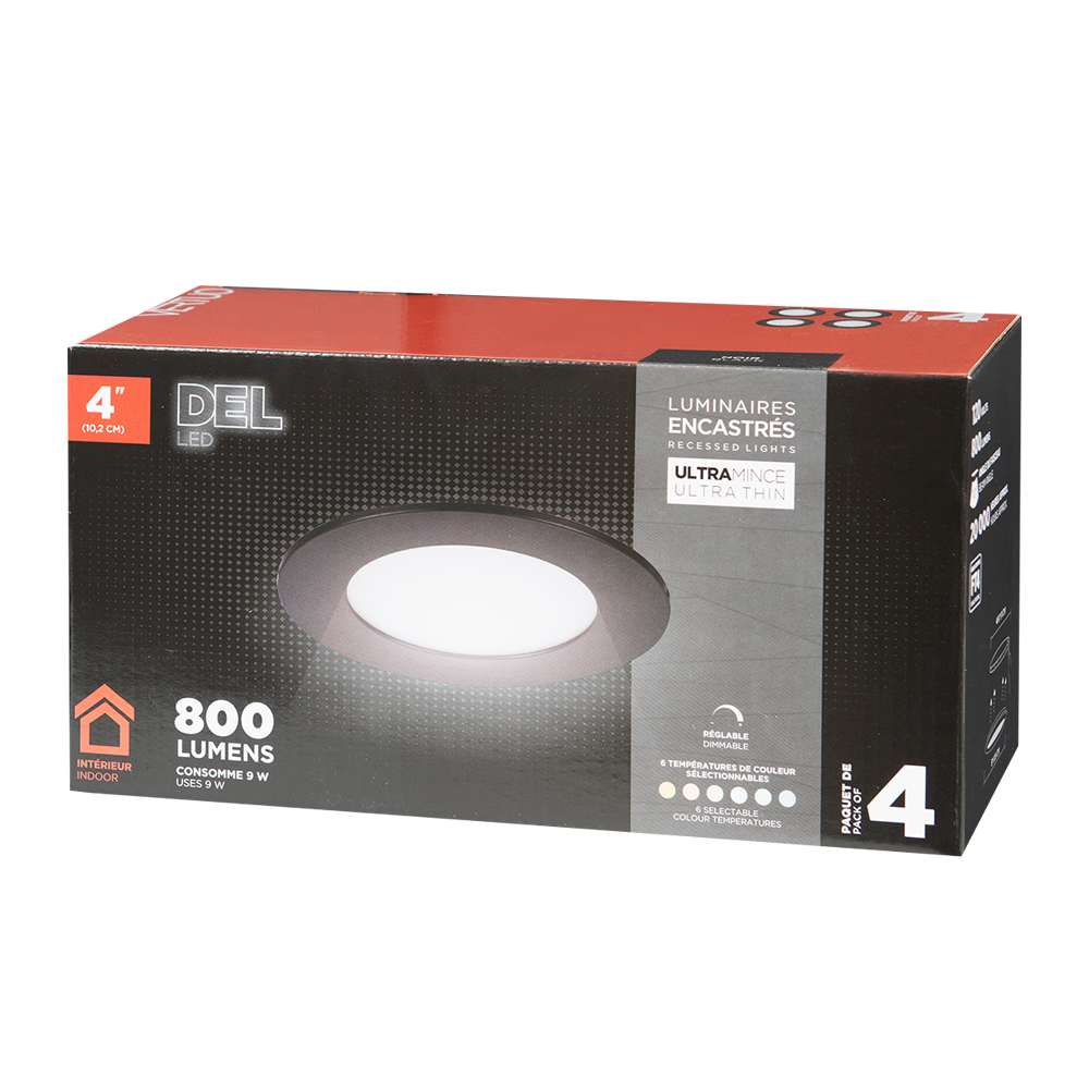 Encastrés DEL ultraminces noir 4 po Pqt/4 VERTUO