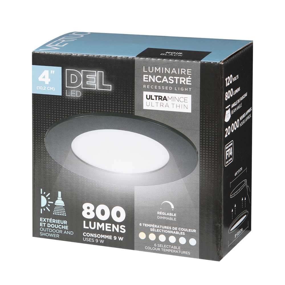 Encastré DEL ultramince pour l'extérieur noir 4&nbsp;po VERTUO
