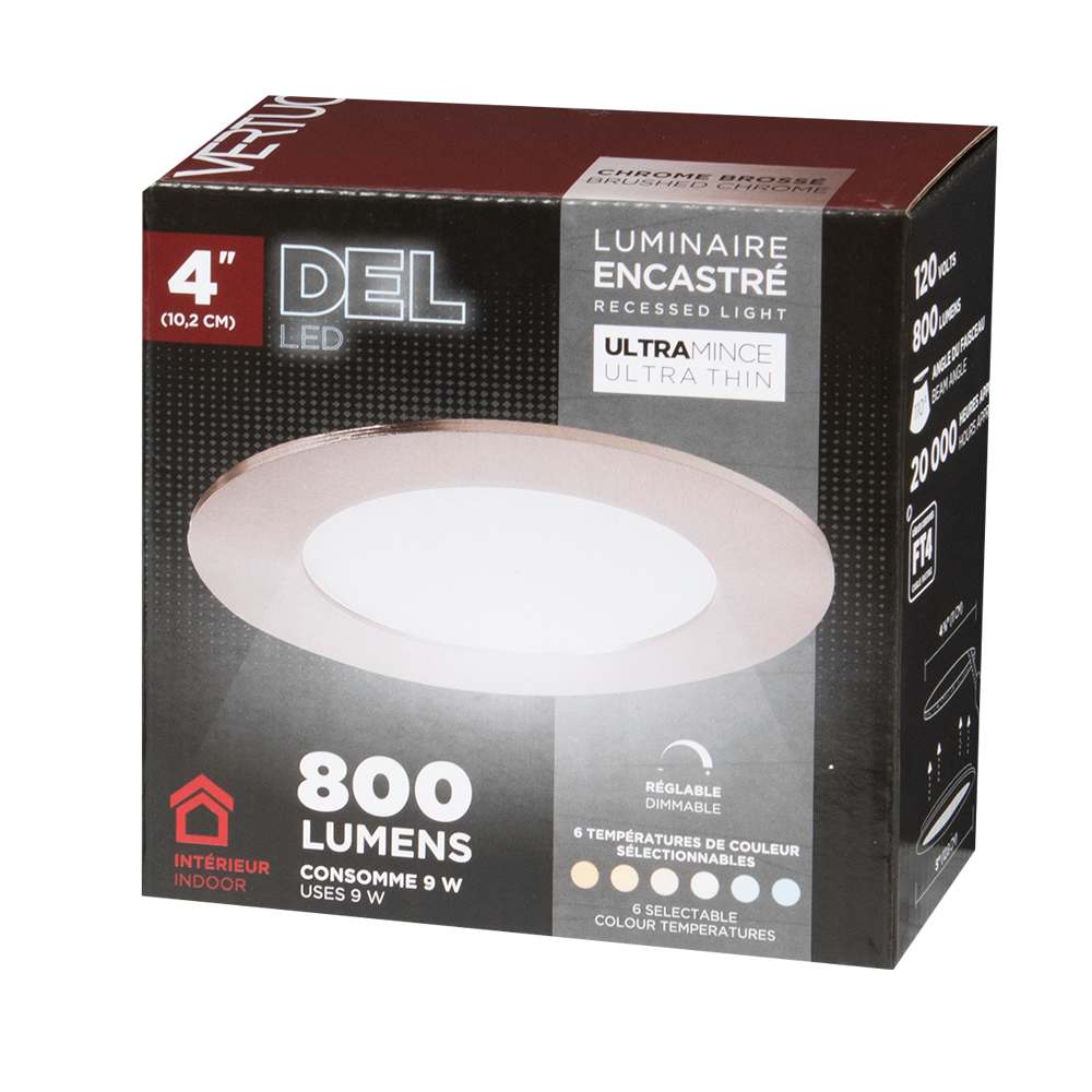 Encastré DEL ultramince chrome brossé 4&nbsp;po VERTUO