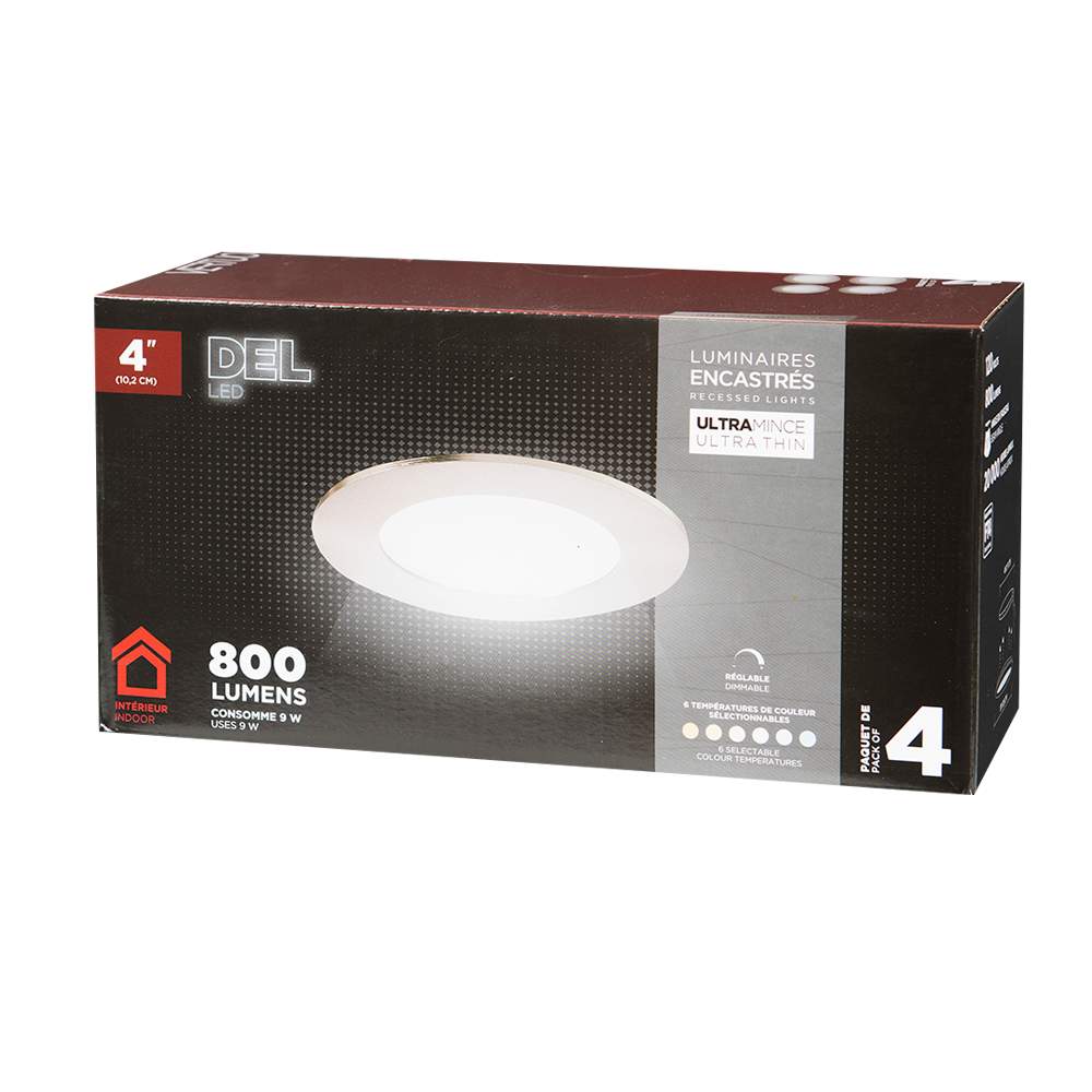 Encastrés DEL ultraminces chrome brossé 4&nbsp;po Pqt/4 VERTUO