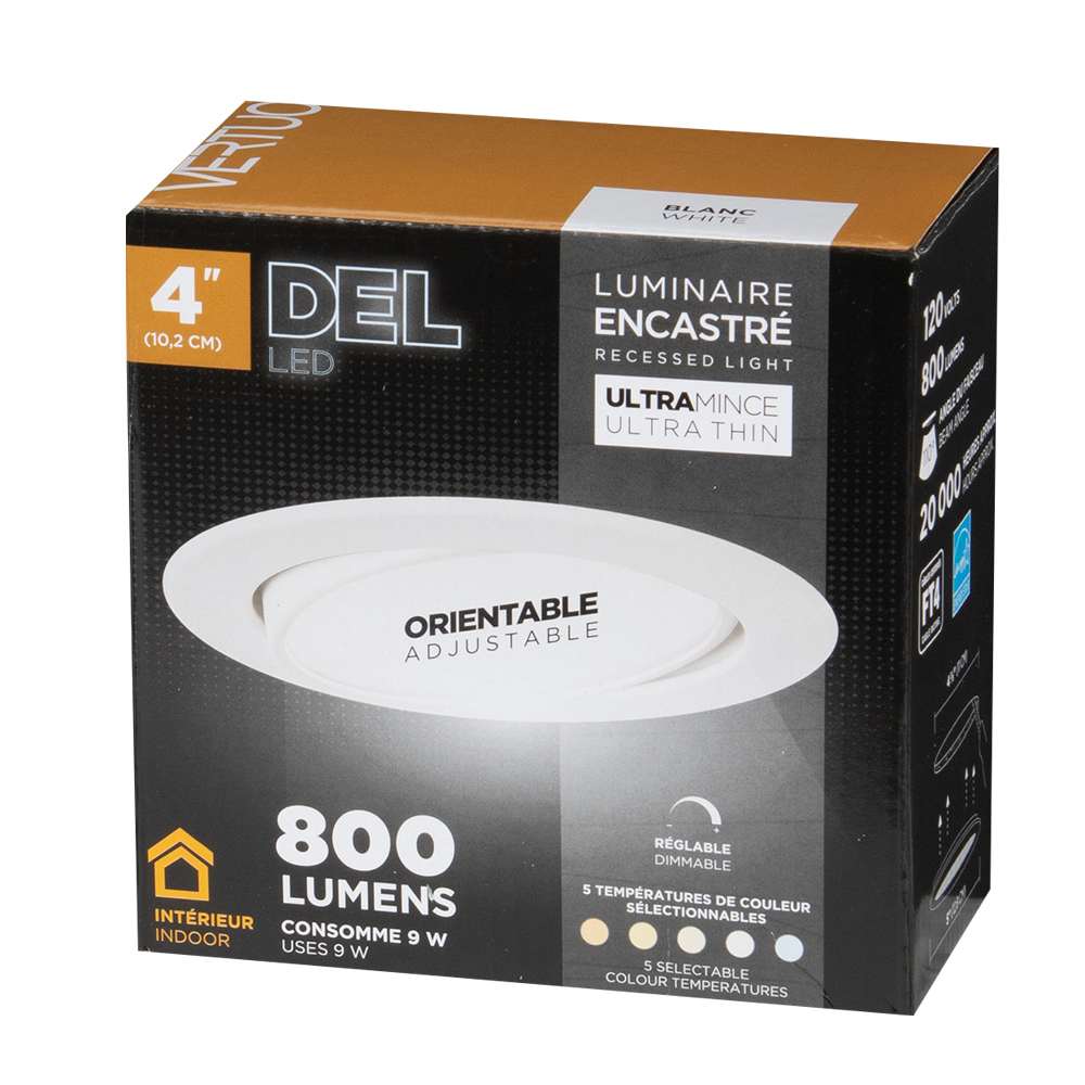 Encastré DEL ultramince orientable blanc 4&nbsp;po VERTUO