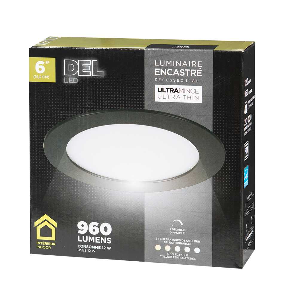 Encastré DEL ultramince noir 6&nbsp;po VERTUO