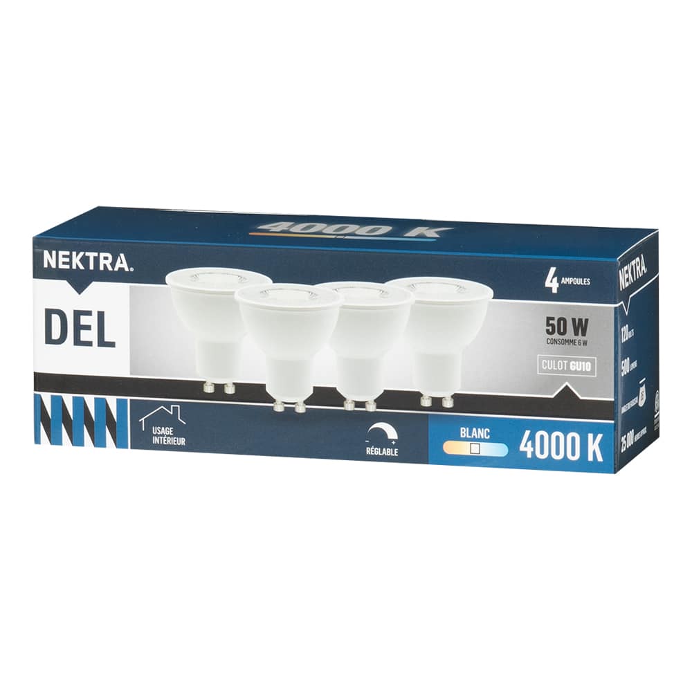 Ampoules-réflecteurs DEL GU10 blanc froid 6 W Pqt/4