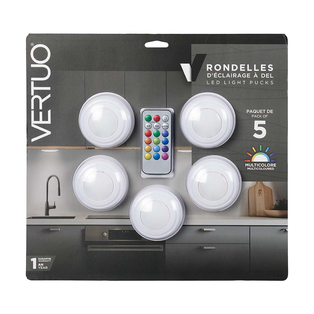Rondelles d'éclairage à DEL multicolore Pqt/5 VERTUO