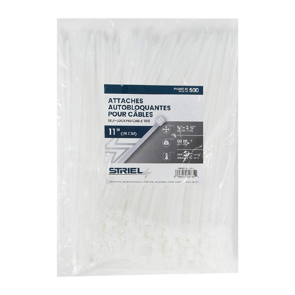 STRIEL Tie Wraps 11&nbsp;in White Pkg/500