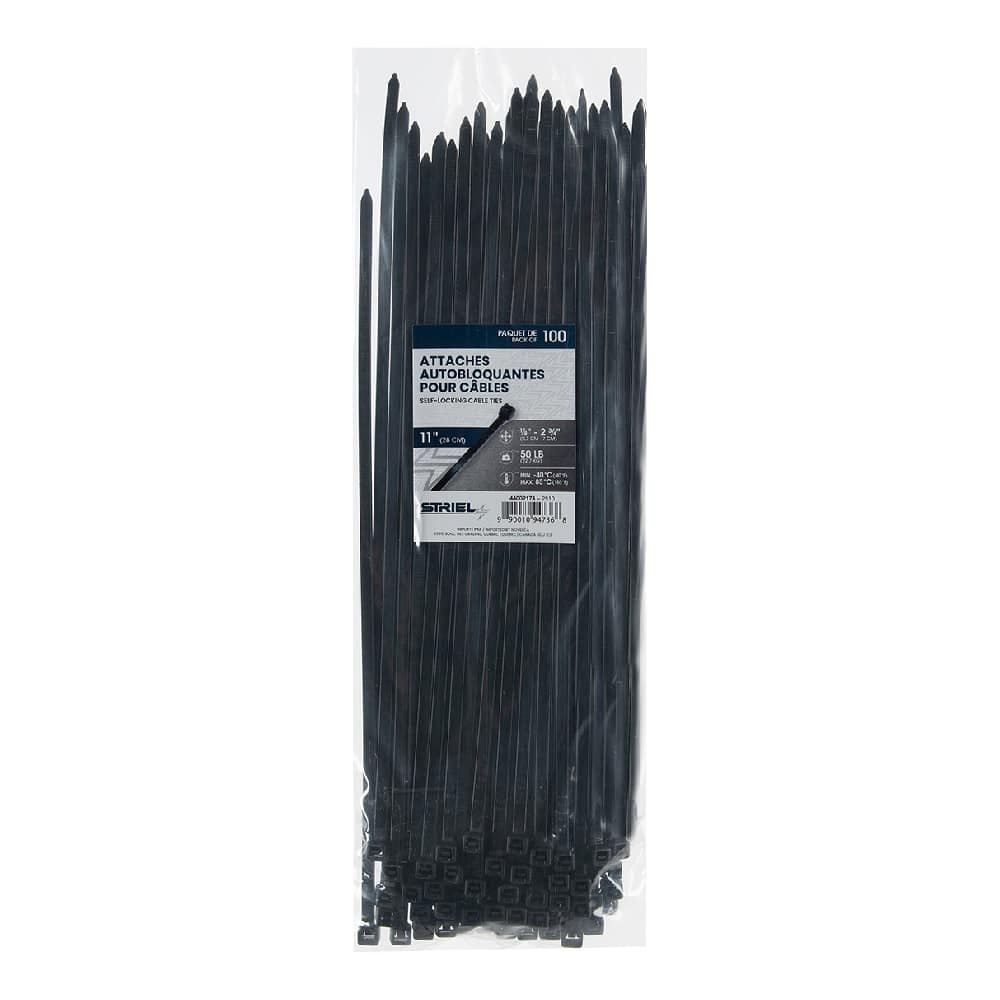 STRIEL Tie Wraps 11&nbsp;in Black Black Pkg/100