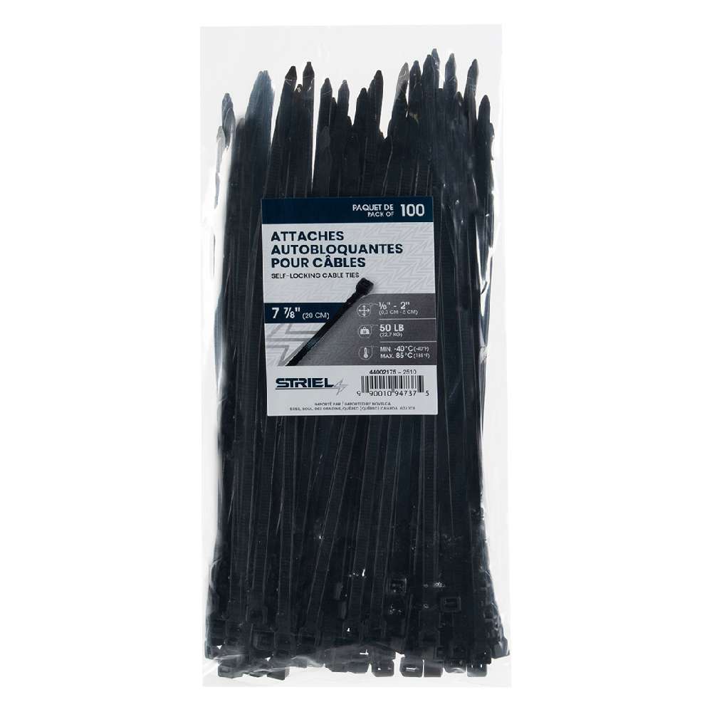 STRIEL Tie Wraps 7&nbsp;7/8&nbsp;in Black Black Pkg/100