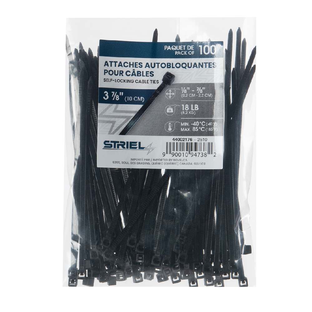 STRIEL Tie Wraps 3&nbsp;7/8&nbsp;in Black Black Pkg/100