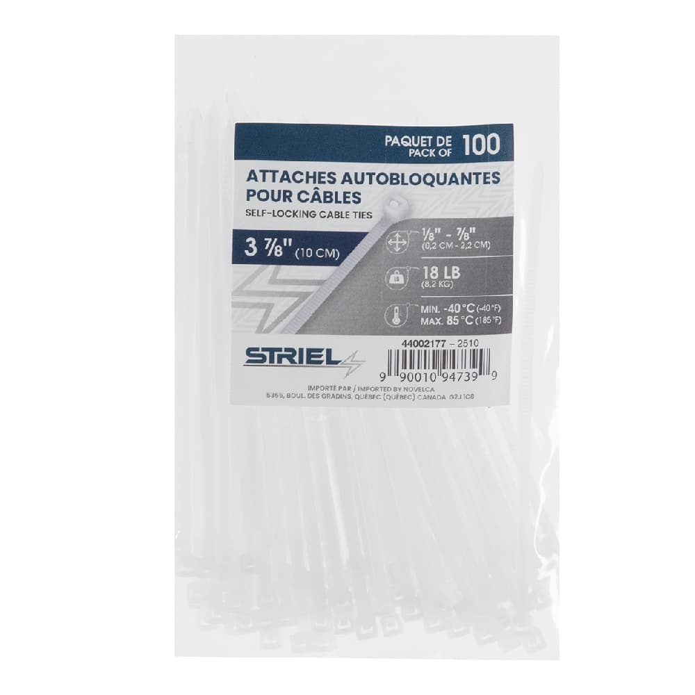 STRIEL Tie Wraps White 3&nbsp;7/8&nbsp;in Pkg/100