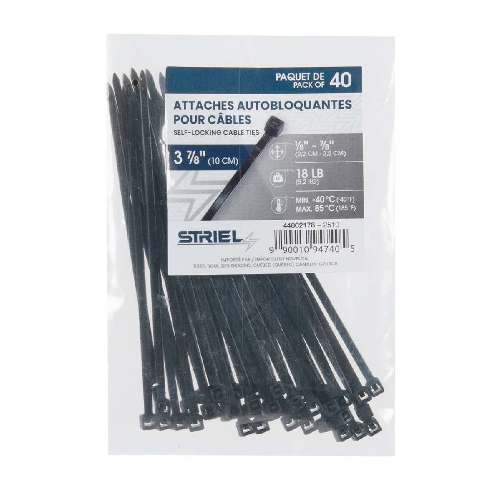 STRIEL Tie Wraps 3&nbsp;7/8&nbsp;in Black Black Pkg/40