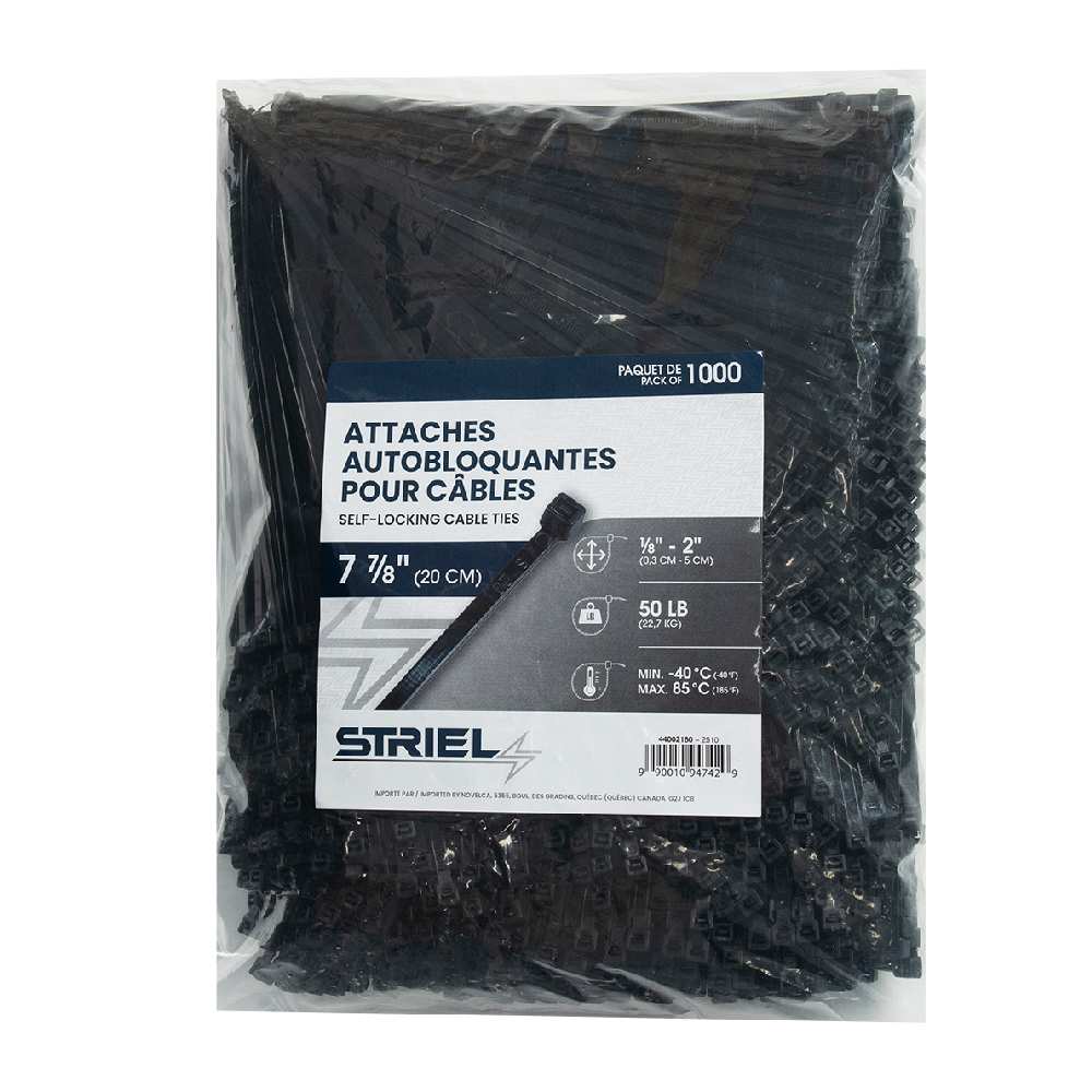 STRIEL Tie Wraps 7&nbsp;7/8&nbsp;in Black Black Pkg/1000