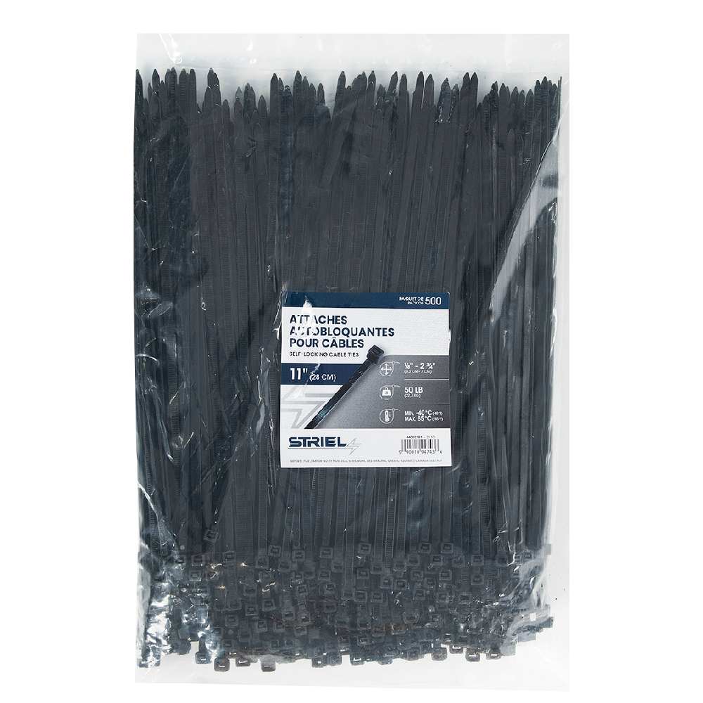 STRIEL Tie Wraps 11&nbsp;in Black Black Pkg/500