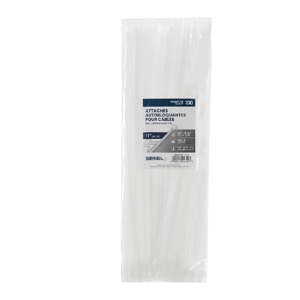 STRIEL Tie Wraps 11&nbsp;in White Pkg/100