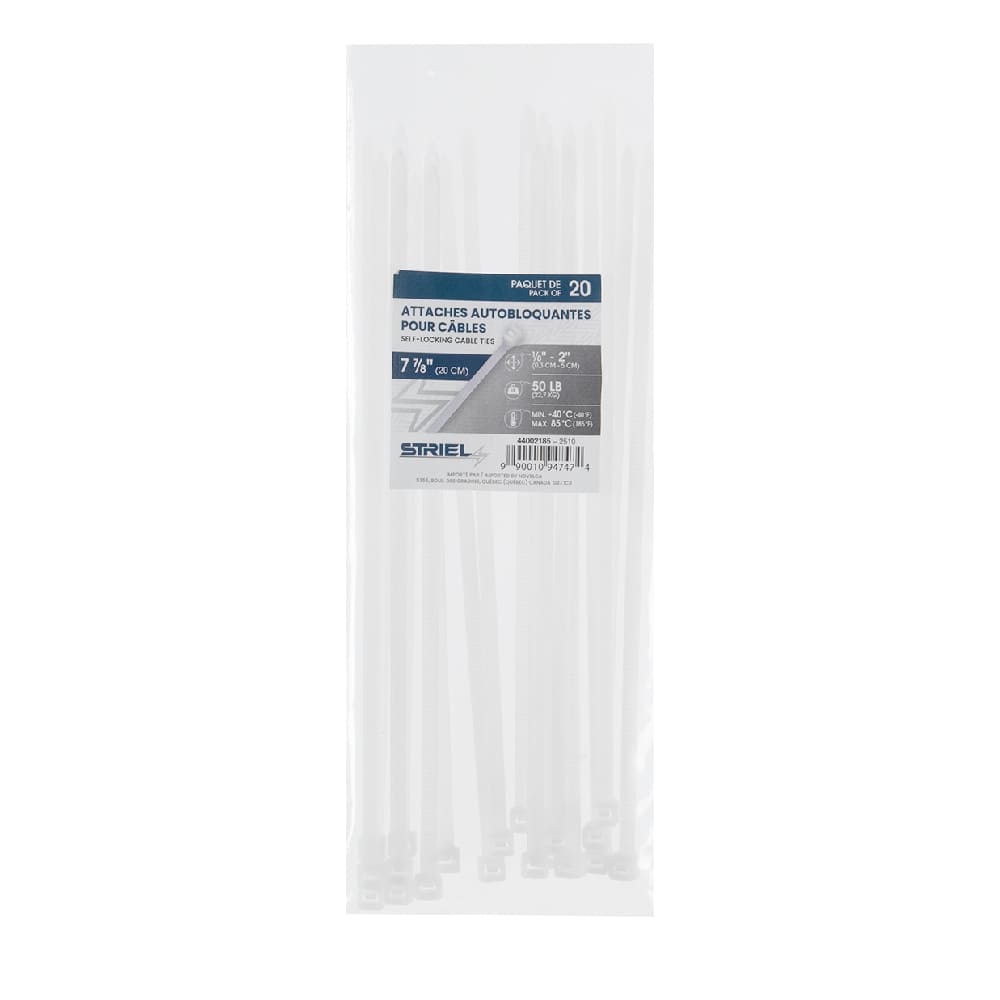 STRIEL Tie Wraps 7&nbsp;7/8&nbsp;in White Pkg/20