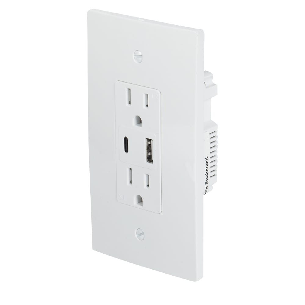 Prise de courant 15 A sécurisée + 2 prises USB (A et C) avec plaque