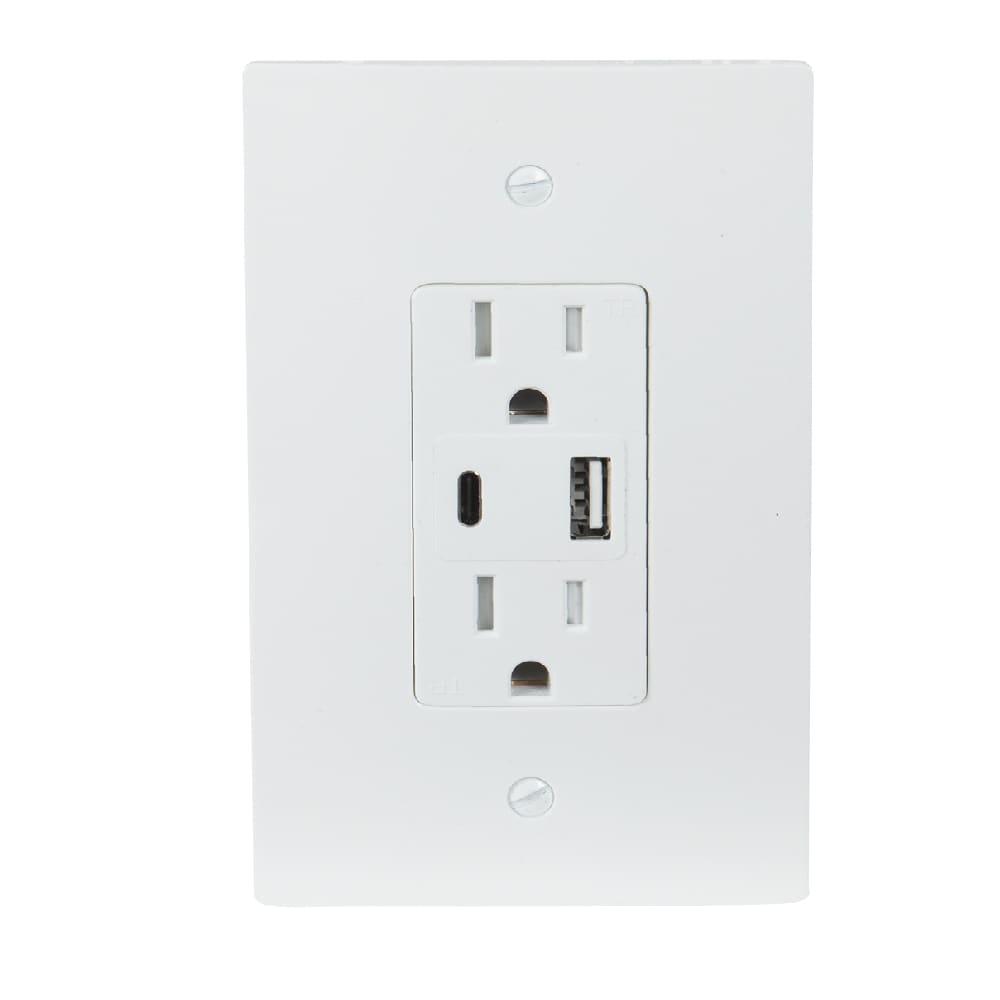 Secure Electrical Outlet 15 A + 2 USB (A & C) Ports with Plate