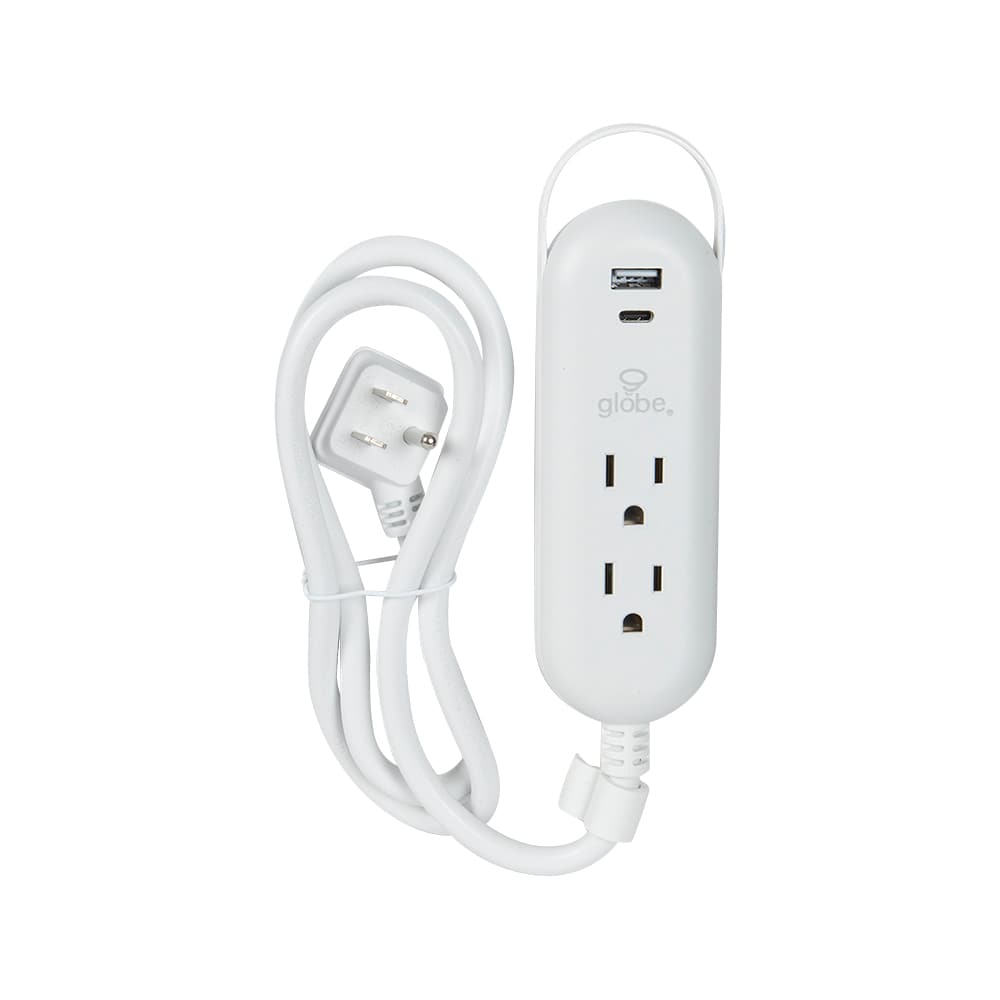 Barre d'alimentation blanche à 2 prises et 2 ports USB 3 pi