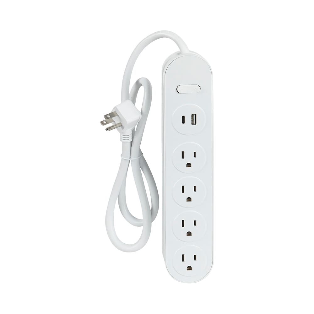 Barre d'alimentation blanche à 4 prises et 2 ports USB 3 pi