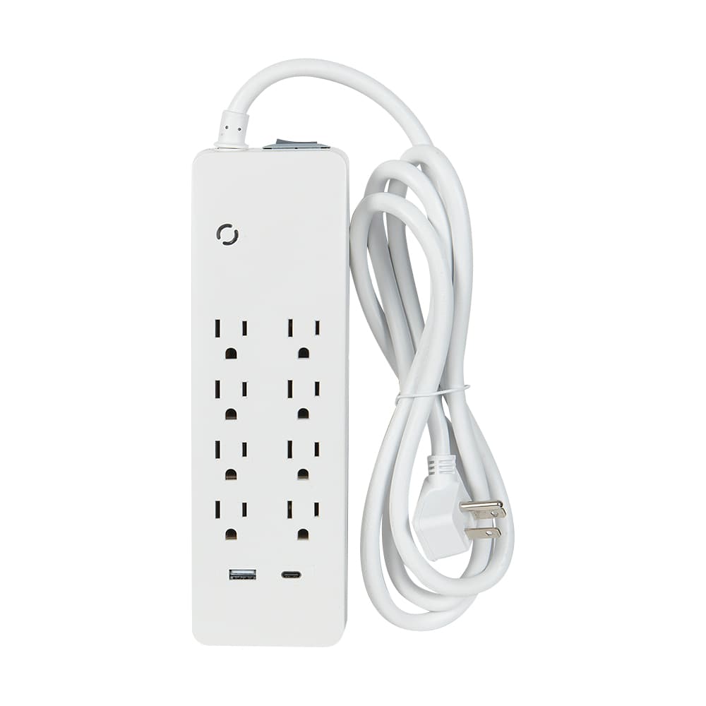 Barre d'alimentation blanche à 8 prises et 2 ports USB 6 pi