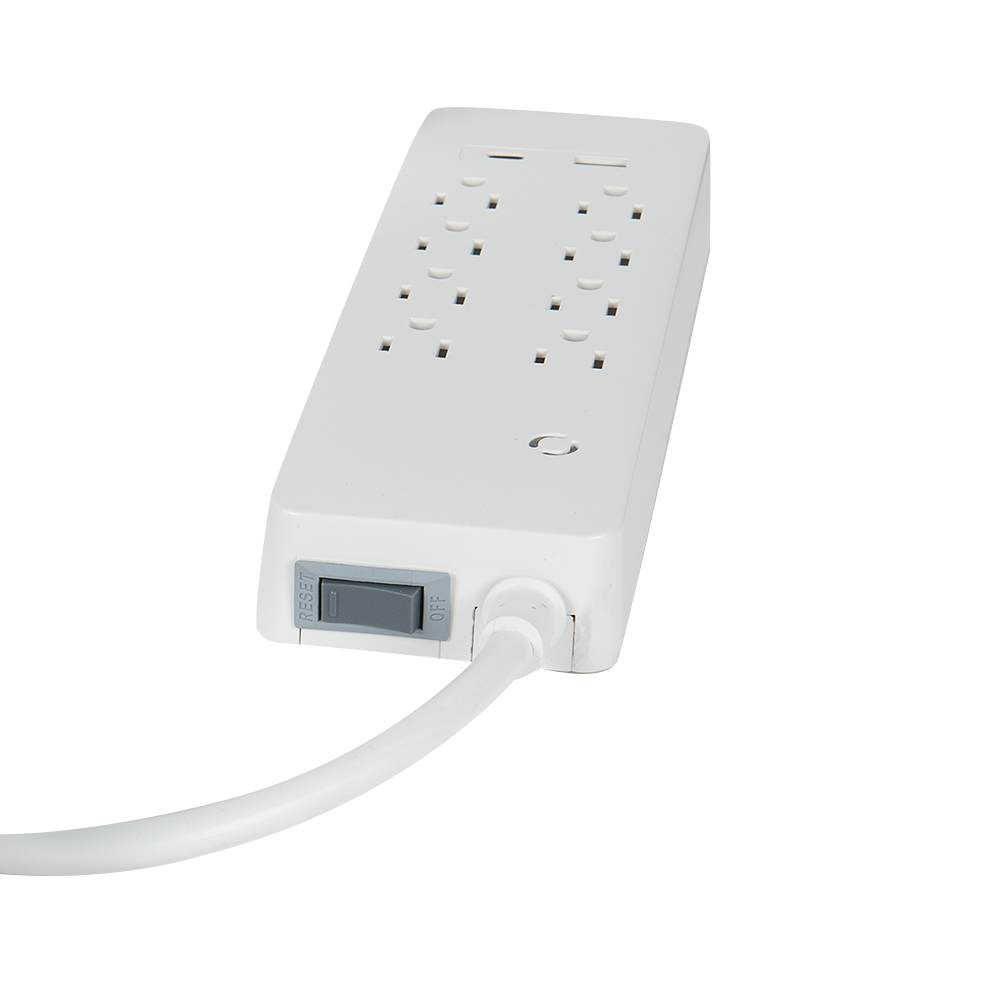 Barre d'alimentation blanche à 8 prises et 2 ports USB 6 pi