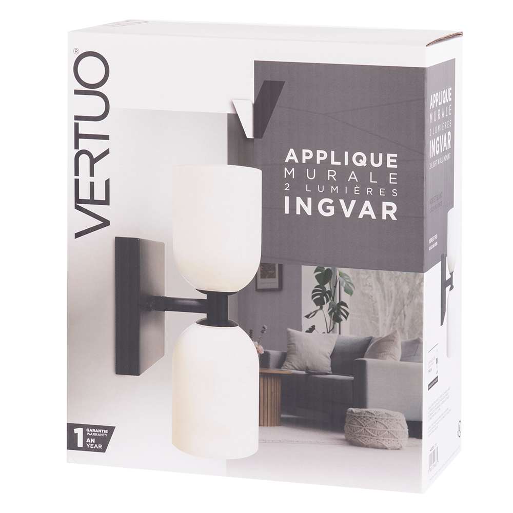 Applique murale Ingvar 2 lumières noir VERTUO