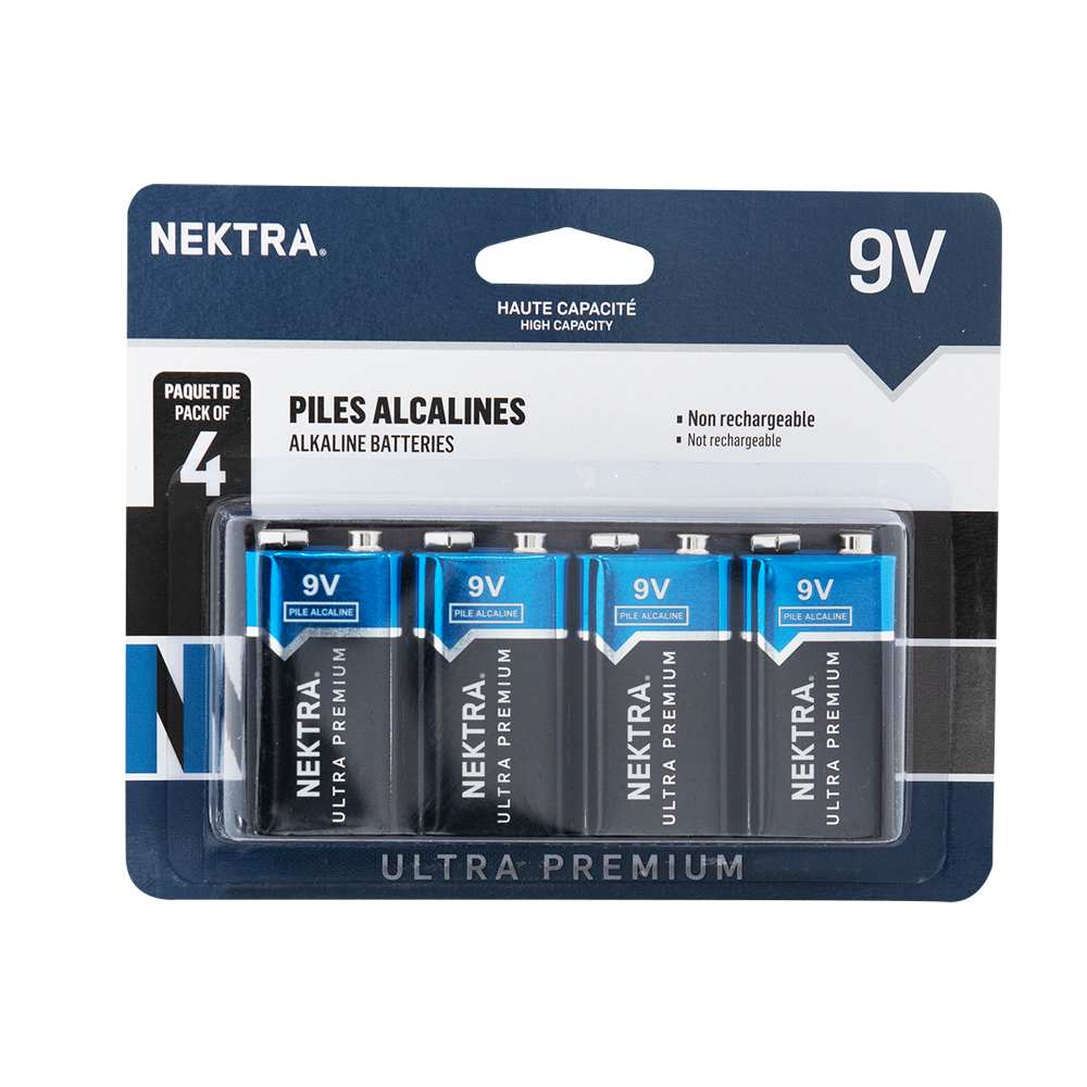 Piles alcalines Ultra Premium 9&nbsp;V Pqt/4 NEKTRA
