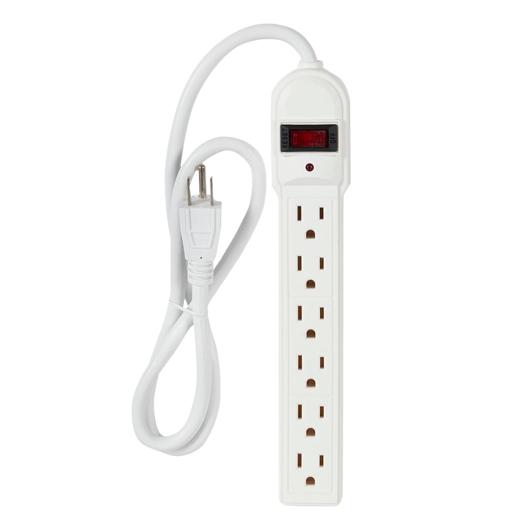 6-Outlet Power Bar White 3 ft.
