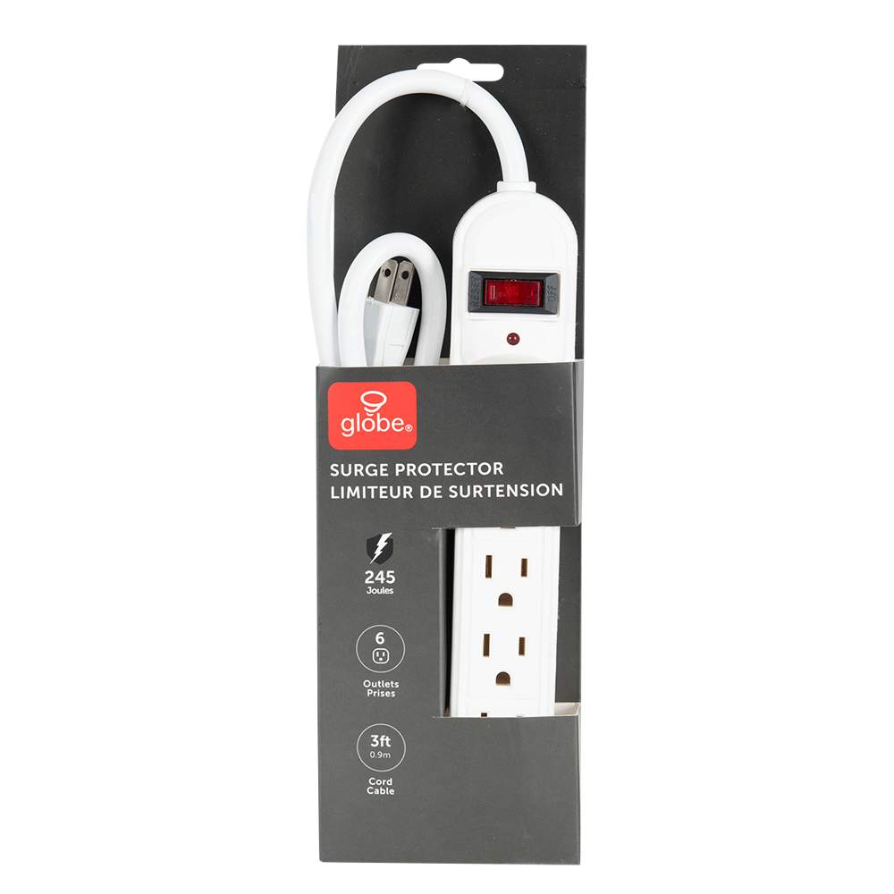 Barre d'alimentation blanche à 6 prises 3 pi