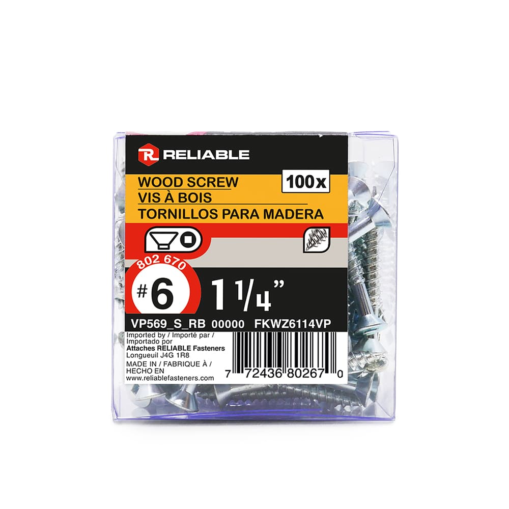 Vis à bois 1 1/4 po n° 6 T.P. Pqt/100