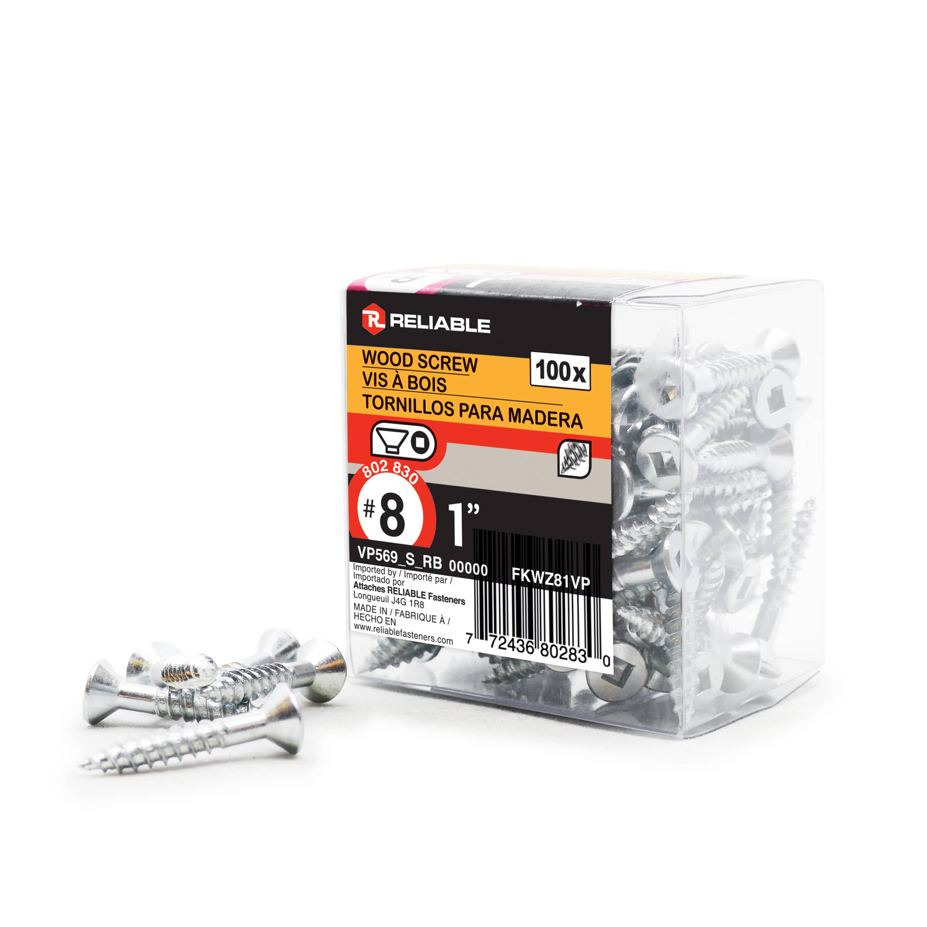 Vis à bois 1 po n° 8 T.P. Pqt/100