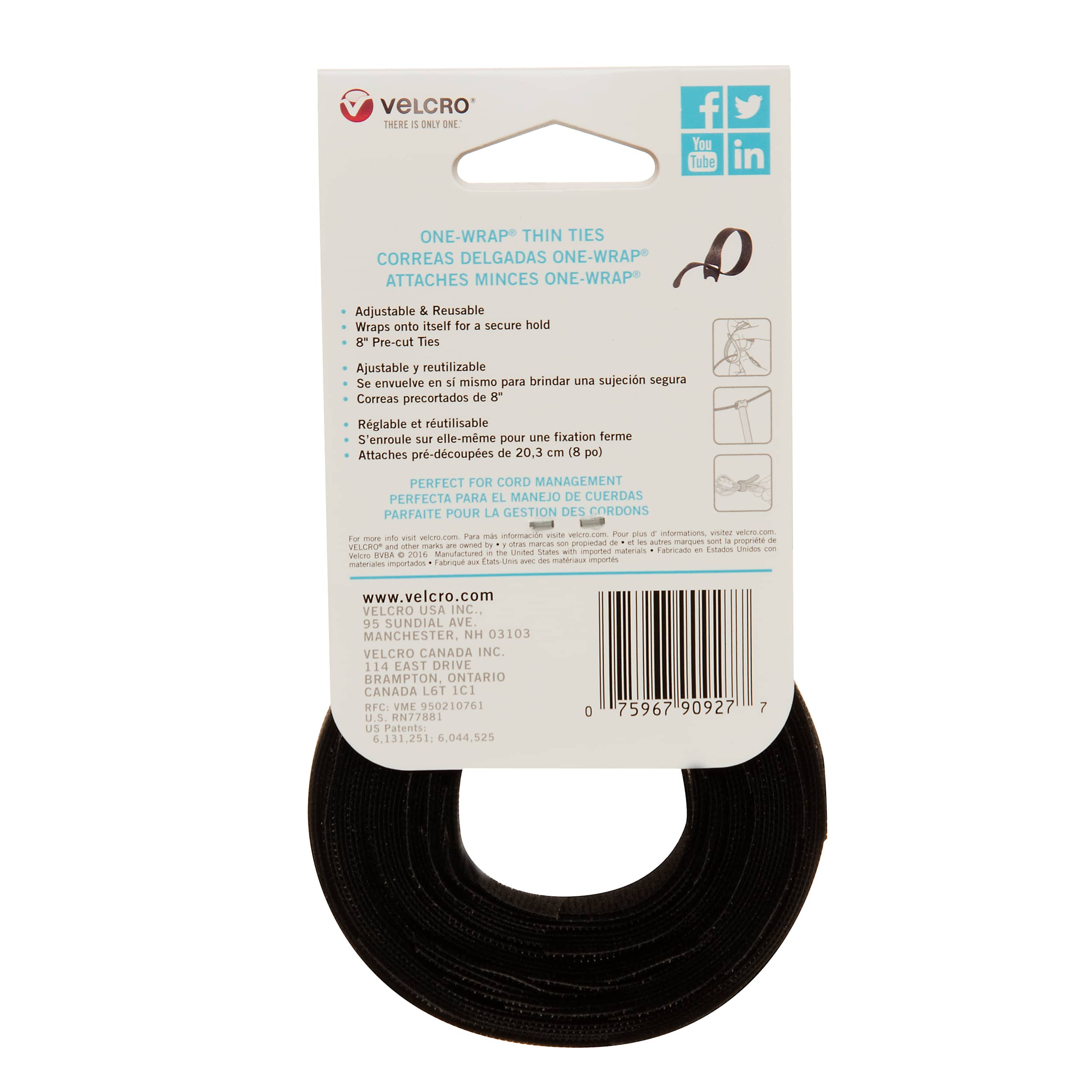 Attache-fils One-Wrap® VELCRO® 1/2&nbsp;po&nbsp;x 8 po Pqt/25