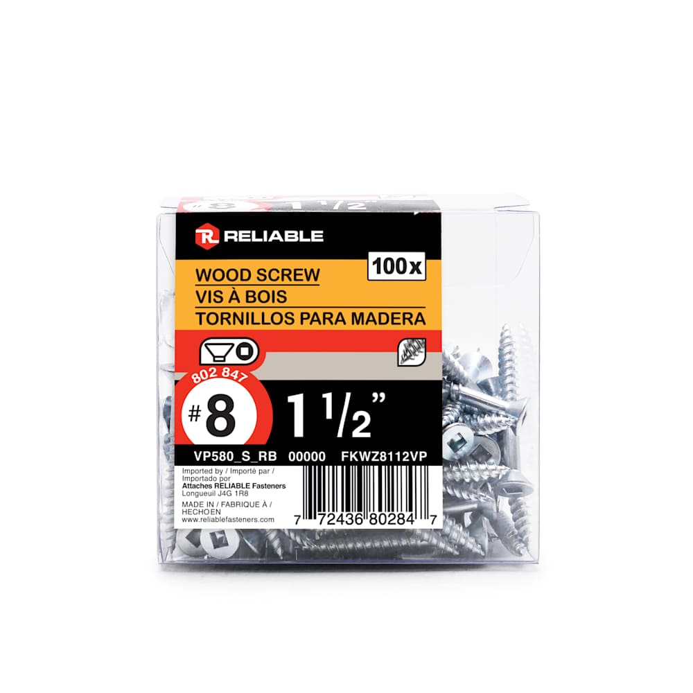 Vis à bois 1 1/2 po n° 8 T.P. Pqt/100