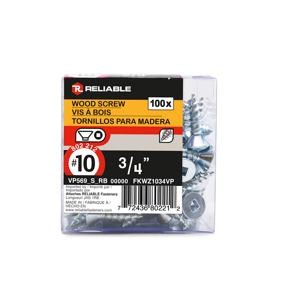 Vis à bois 3/4 po n° 10 T.P. Pqt/100