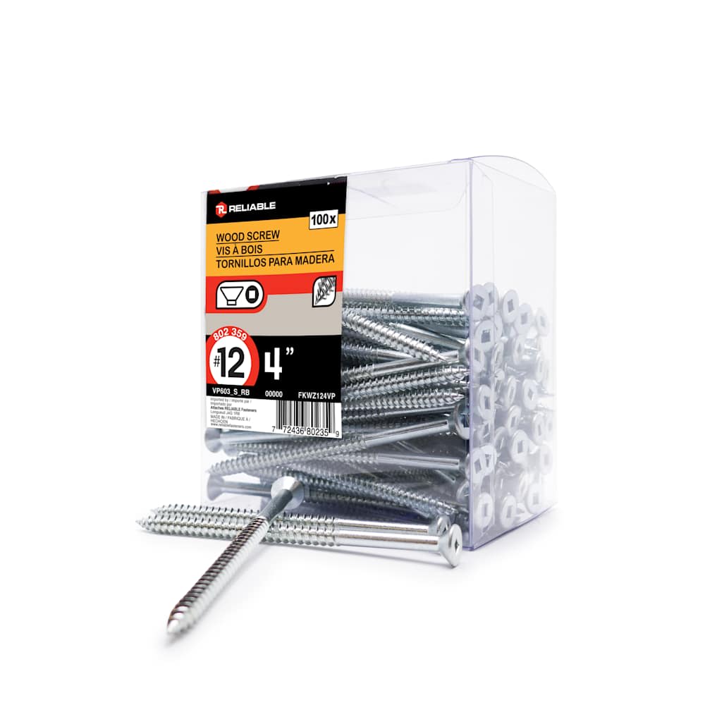 Flat Head Wood Screws 4&nbsp;in. n° 12 Pkg/100