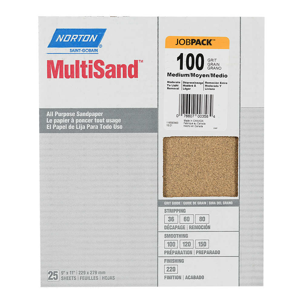 Papiers sablés d'oxyde d'aluminium 9&nbsp;po&nbsp;x&nbsp;11&nbsp;po grain 100 Pqt/25