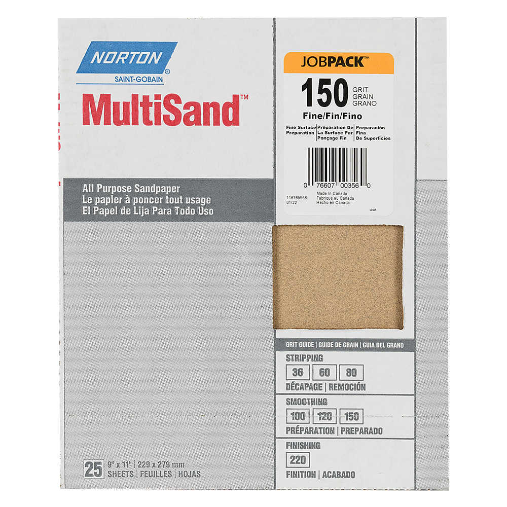 Papiers sablés d'oxyde d'aluminium 9&nbsp;po&nbsp;x&nbsp;11&nbsp;po grain 150 Pqt/25