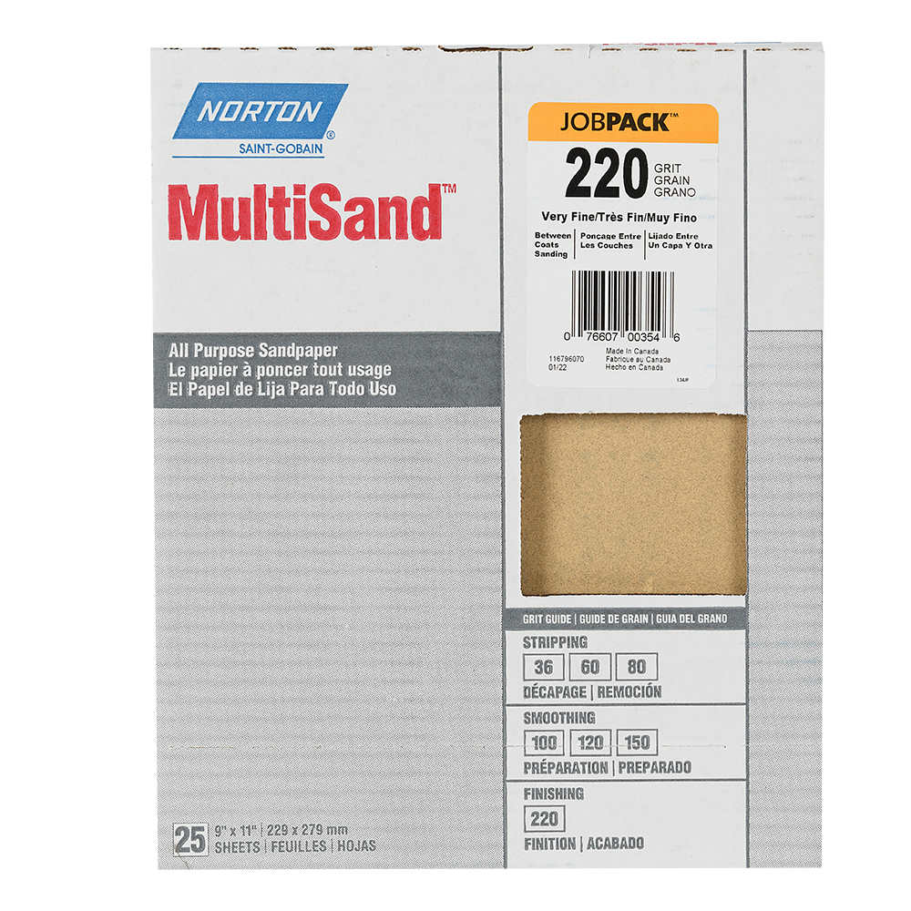 Papiers sablés d'oxyde d'aluminium 9&nbsp;po&nbsp;x&nbsp;11&nbsp;po grain 220 Pqt/25