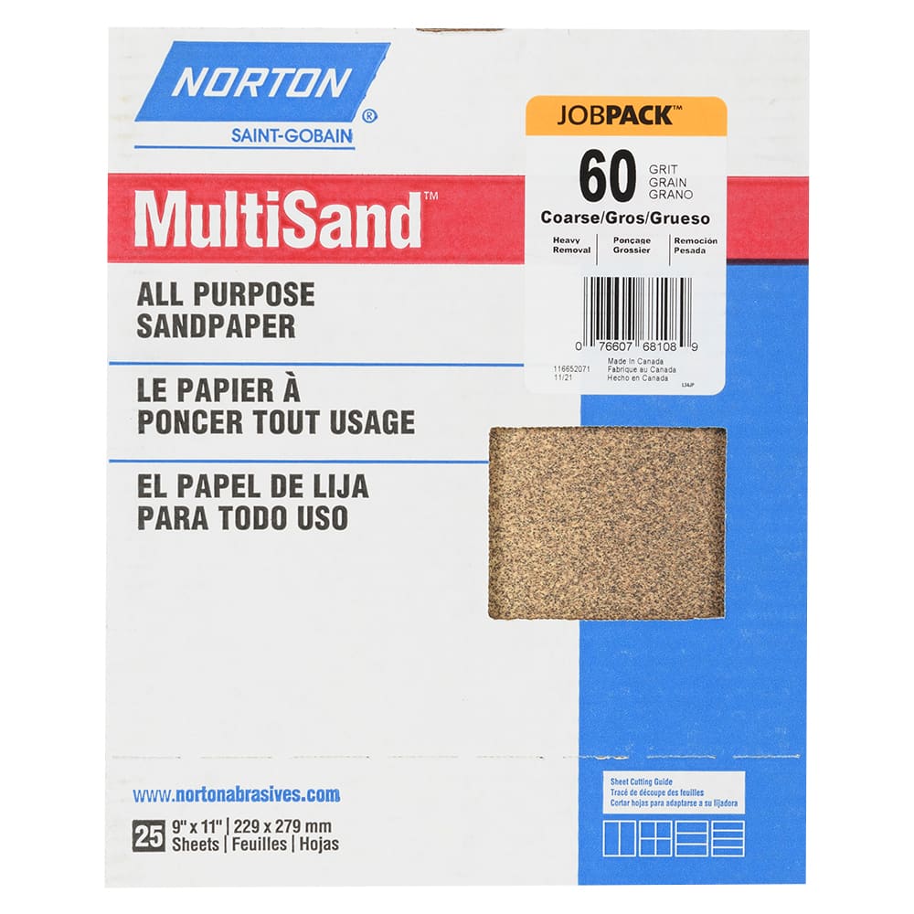 Aluminum Oxide Sandpaper 9&nbsp;in.&nbsp;x&nbsp;11&nbsp;in. 60 Grit Pkg/25