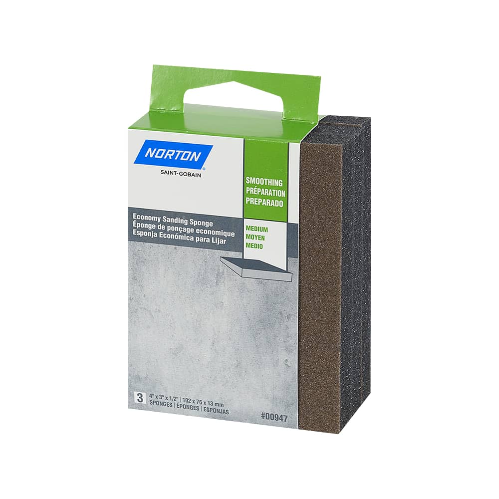 NORTON Medium Grit Sanding Sponge Pkg/3