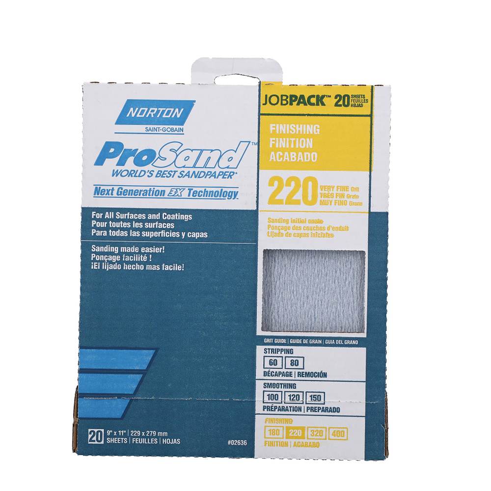 Papiers sablés Prosand 9&nbsp;po&nbsp;x&nbsp;11&nbsp;po&nbsp;grain 220&nbsp;Pqt/20