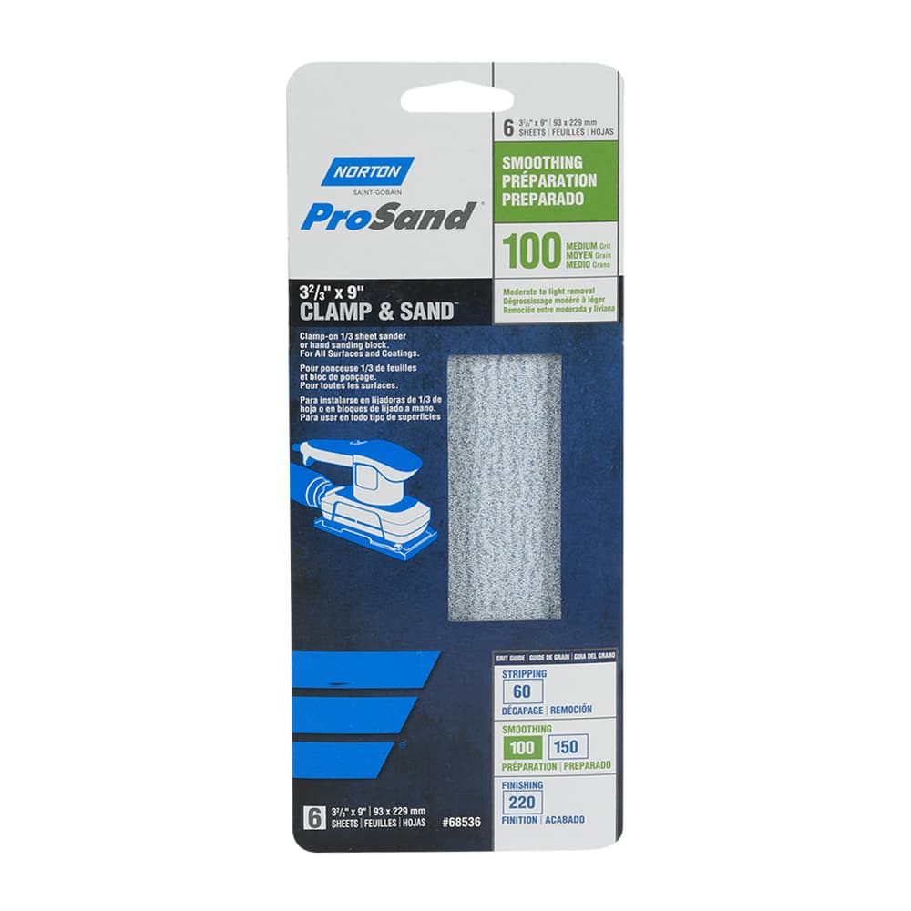 Papiers sablés Prosand 3&nbsp;5/8&nbsp;po&nbsp;x&nbsp;9&nbsp;po&nbsp;grain 100&nbsp;Pqt/6