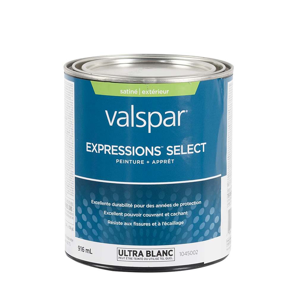 Peinture acrylique extérieur Expressions Select satiné ultra blanc et couleurs 916 ml