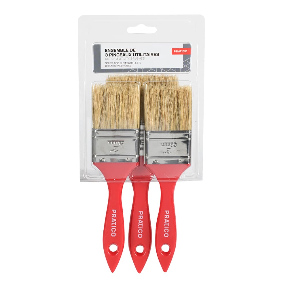 Ensemble de 3 pinceaux droit en soies naturelles