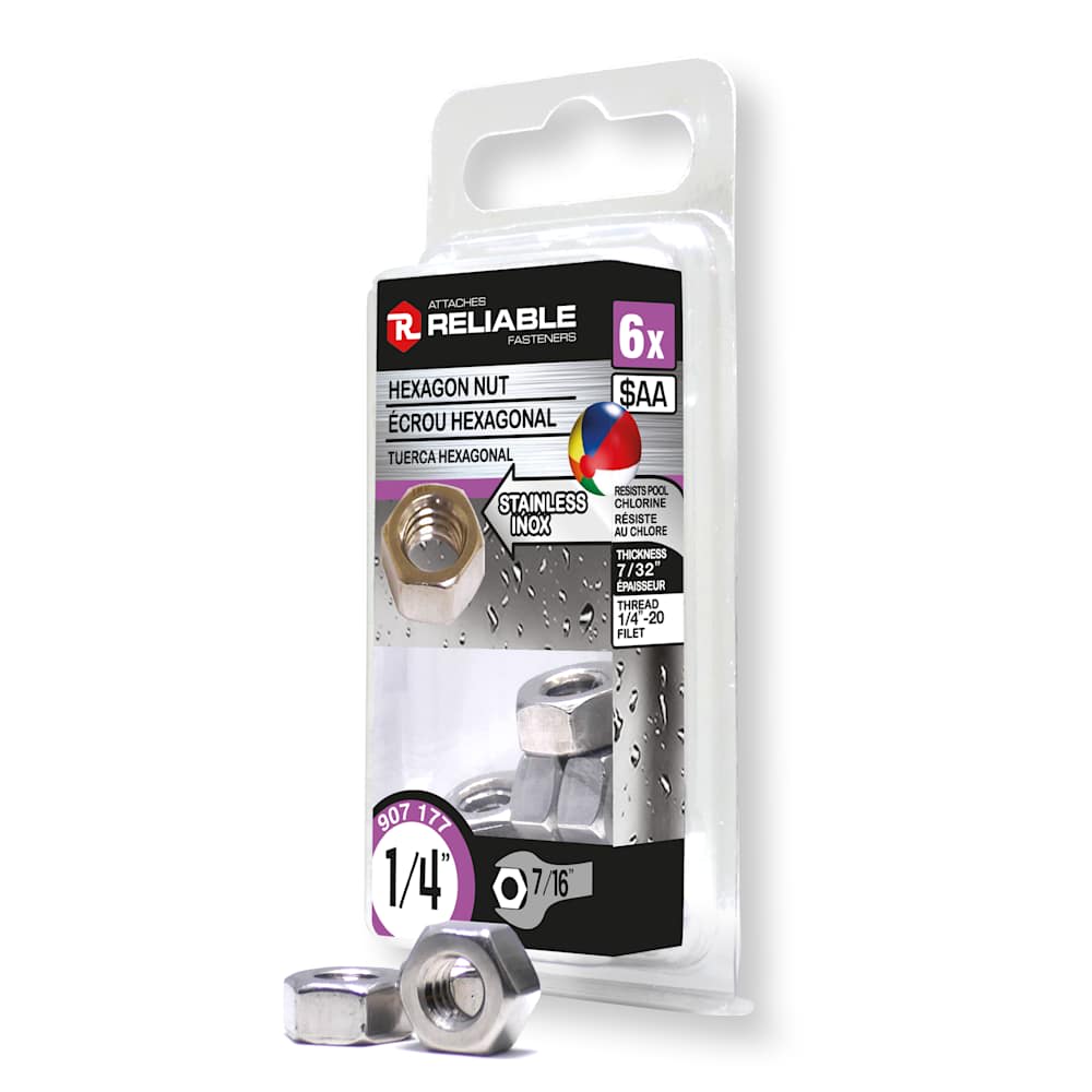 Stainless Steel Hex Nuts 1/4 in. Pkg/6