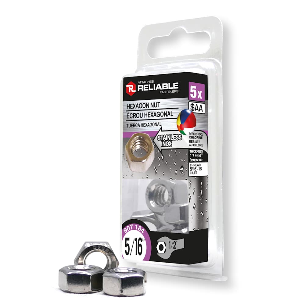 Stainless Steel Hex Nuts 5/16 in. Pkg/5