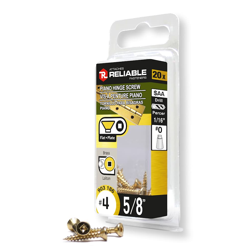 Vis à penture piano 5/8 po n° 4 laiton T.P. Pqt/20