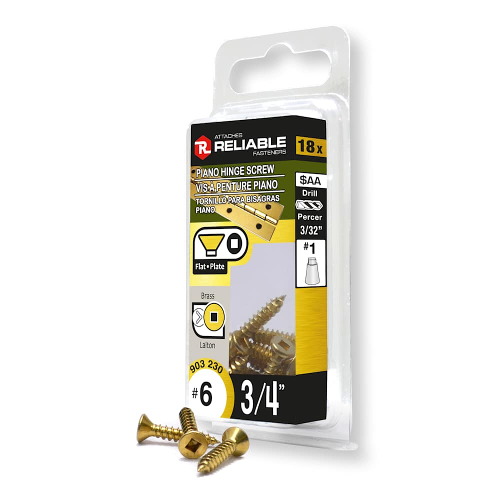 Vis à penture piano 3/4 po n° 6 laiton T.P. Pqt/18