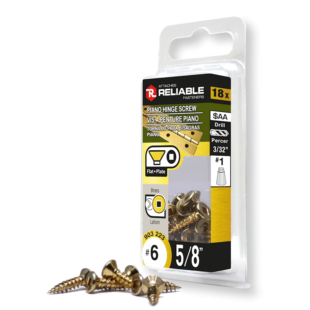 Vis à penture piano 5/8 po n° 6 laiton T.P. Pqt/18