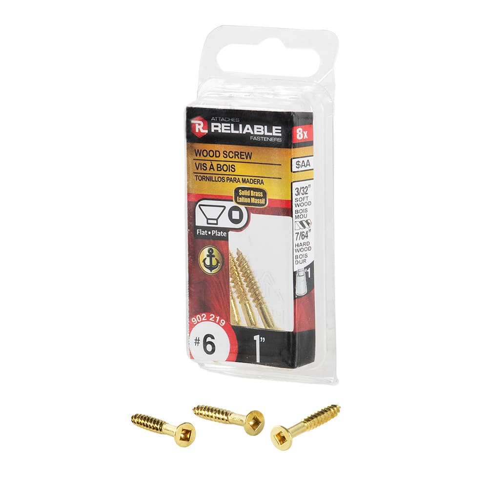 Brass Flat Head Wood Screws 1 in. n° 6 Pkg/8