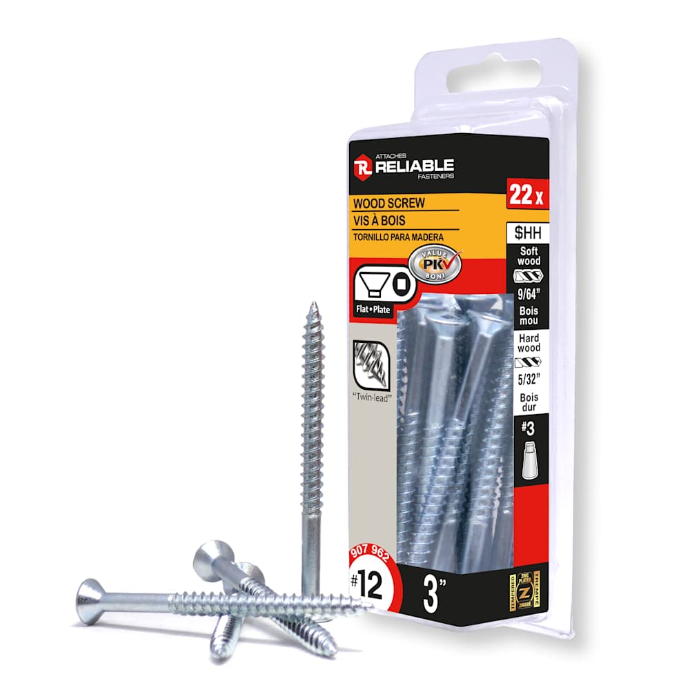 Flat Head Wood Screws 3 in. n° 12 Pkg/22